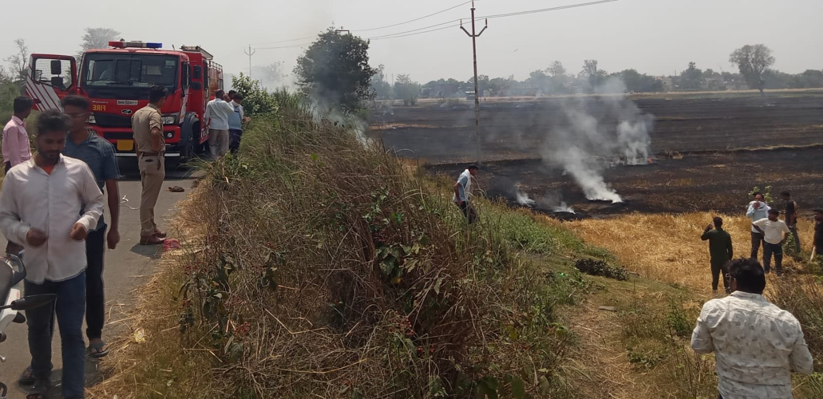 धर्मपुर- खेतो में लगी भीषण आग, कटी फसल जलकर राख — समय रहते पाया गया काबू